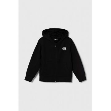 The North Face hanorac de bumbac pentru copii FZ OVERSIZE LIGHT HOODIE culoarea negru, cu glugă, cu imprimeu