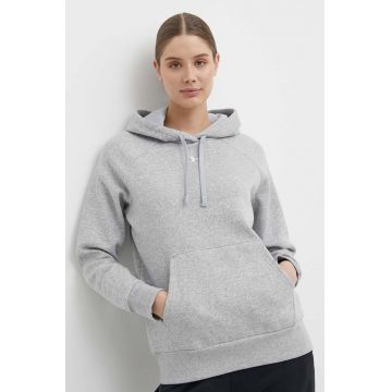 Under Armour bluza femei, culoarea gri, cu glugă, neted