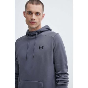 Under Armour bluză trening culoarea gri, cu glugă, neted