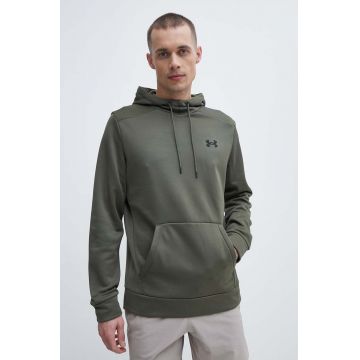 Under Armour bluză trening culoarea verde, cu glugă, neted