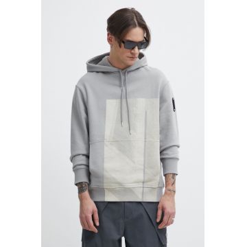 A-COLD-WALL* hanorac de bumbac Strand Hoodie barbati, culoarea gri, cu glugă, cu imprimeu, ACWMW186