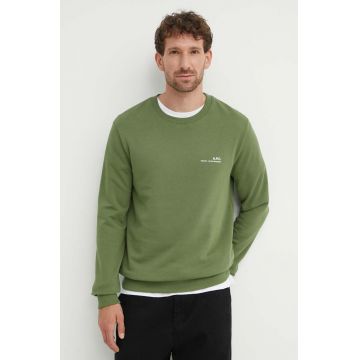 A.P.C. hanorac de bumbac sweat item barbati, culoarea verde, neted, COFBQ-H27608