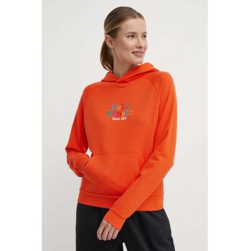 Helly Hansen bluza femei, culoarea portocaliu, cu glugă, cu imprimeu, 54239