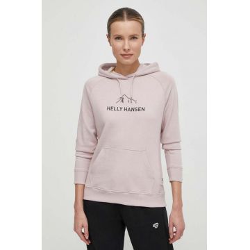 Helly Hansen bluza femei, culoarea roz, cu glugă, cu imprimeu, 63427