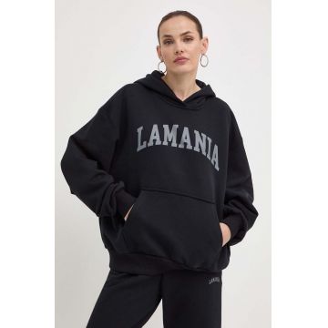 La Mania bluza FINE femei, culoarea negru, cu glugă, cu imprimeu, FINE