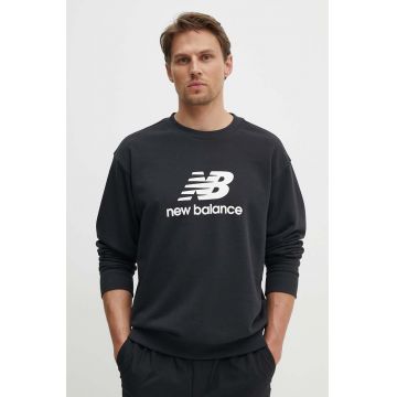 New Balance bluza Stacked Logo French barbati, culoarea negru, cu imprimeu, MT41500BK