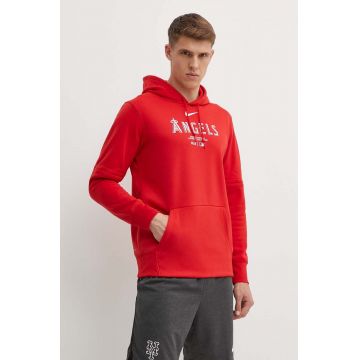 Nike bluza Los Angeles Angels barbati, culoarea rosu, cu glugă, cu imprimeu