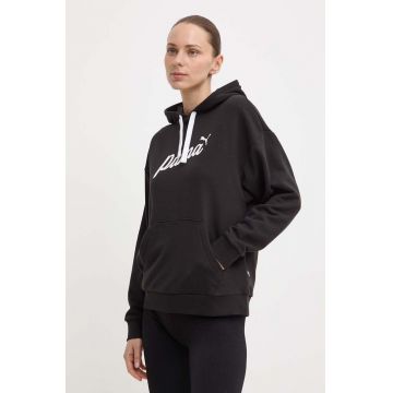 Puma bluză femei, culoarea negru, cu glugă, imprimeu, 679348