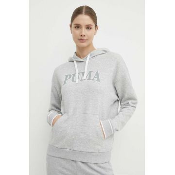 Puma bluza SQUAD femei, culoarea gri, cu glugă, melanj, 677899