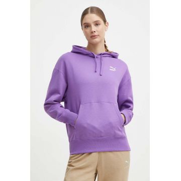 Puma hanorac de bumbac BETTER CLASSIC femei, culoarea violet, cu glugă, imprimeu, 624227