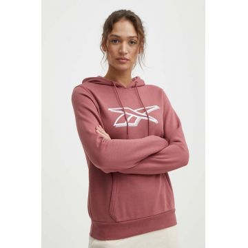 Reebok bluza femei, culoarea roz, cu glugă, cu imprimeu, 100202148