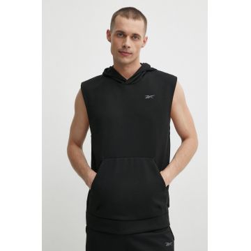 Reebok bluza Strength barbati, culoarea negru, cu glugă, neted, 100075597