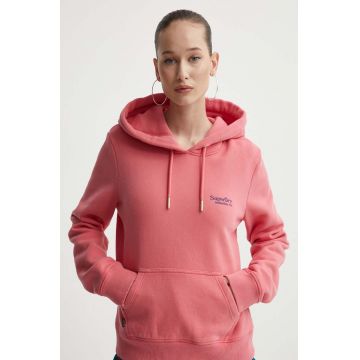 Superdry bluza femei, culoarea roz, cu glugă, neted