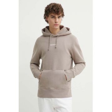 Superdry hanorac de bumbac barbati, culoarea bej, cu glugă, cu imprimeu