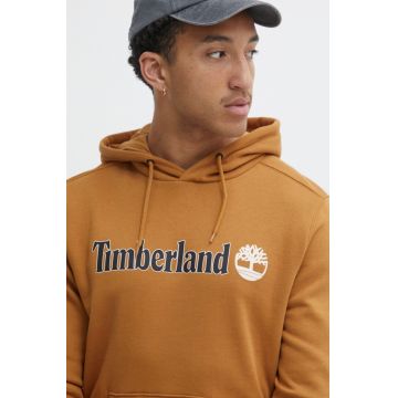 Timberland bluza barbati, culoarea maro, cu glugă, cu imprimeu, TB0A5UKKP471