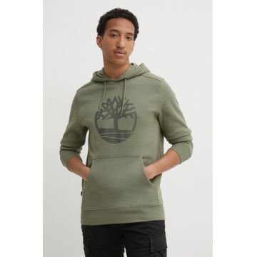 Timberland bluza barbati, culoarea verde, cu glugă, cu imprimeu, TB0A2BJHAP61