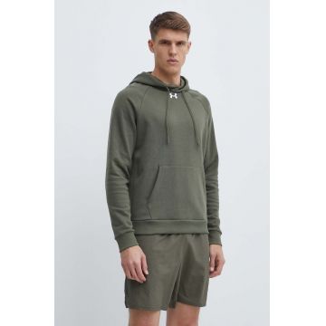 Under Armour bluza barbati, culoarea verde, cu glugă, neted