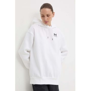 Under Armour bluza femei, culoarea alb, cu glugă, neted