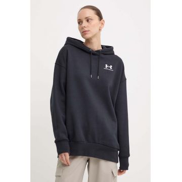 Under Armour bluza femei, culoarea negru, cu glugă, neted