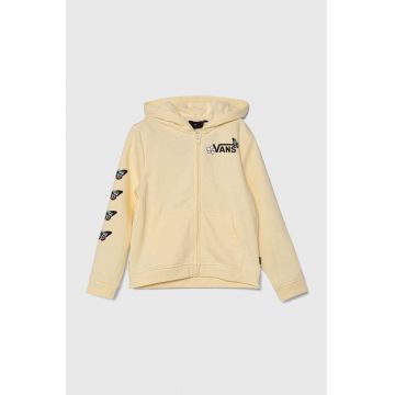 Vans hanorac de bumbac pentru copii FLUTTER FLY ZIP HOODIE culoarea galben, cu glugă, cu imprimeu