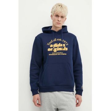 adidas Originals bluza GRF Hoodie barbati, culoarea albastru marin, cu glugă, cu imprimeu, IS1419