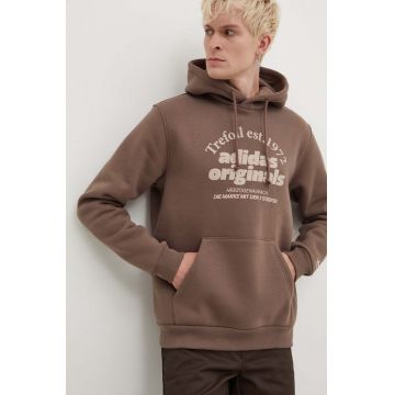 adidas Originals bluză Hoodie bărbați, culoarea maro, cu glugă, cu imprimeu, IU0218