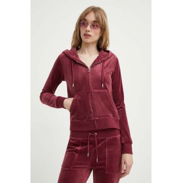 Juicy Couture bluză din velur culoarea bordo, cu glugă, neted, JCAP176