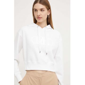 MICHAEL Michael Kors hanorac de bumbac femei, culoarea alb, cu glugă, cu imprimeu