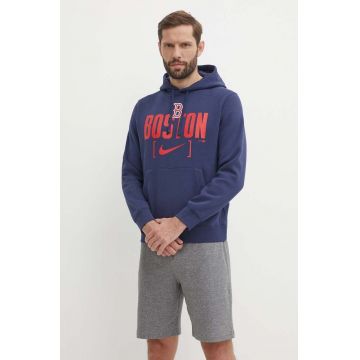 Nike bluza Boston Red Sox barbati, culoarea albastru marin, cu glugă, cu imprimeu