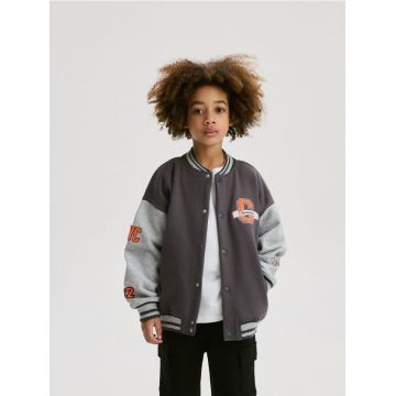 Reserved - Bluză sport bomber oversized - gri-închis