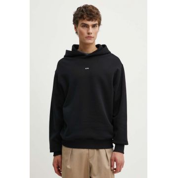 A.P.C. hanorac de bumbac hoodie boxy micro logo GOTS barbati, culoarea negru, cu glugă, neted, COHBX.H27911