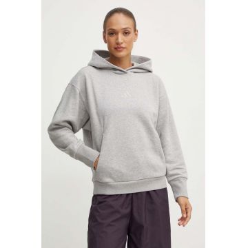 adidas bluză ALL SZN femei, culoarea gri, cu glugă, cu imprimeu, IY6760