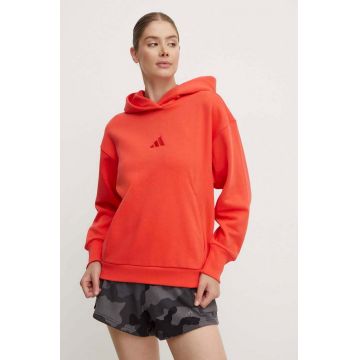 adidas bluza All SZN femei, culoarea rosu, cu glugă, neted, IY6764