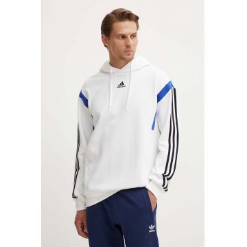 adidas bluza barbati, culoarea alb, cu glugă, cu imprimeu, JJ1538