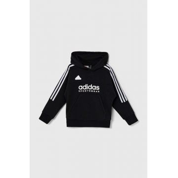 adidas bluza copii J HOT FL HOODIE culoarea negru, cu glugă, cu imprimeu, IX9284