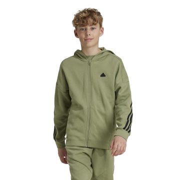 adidas bluza copii U FI 3S FZ HD culoarea verde, cu glugă, cu imprimeu, JH3601