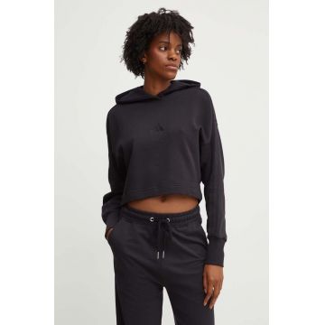 adidas hanorac de bumbac All SZN femei, culoarea negru, cu glugă, neted, JI9104