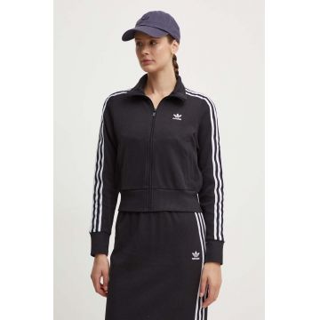 adidas Originals bluză Knitted Track Top femei, culoarea negru, cu imprimeu, IY7278