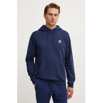 adidas Originals hanorac de bumbac barbati, culoarea albastru marin, cu glugă, cu imprimeu, IX7668