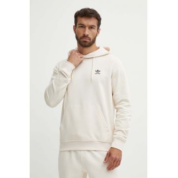 adidas Originals hanorac de bumbac barbati, culoarea bej, cu glugă, cu imprimeu, IX7669