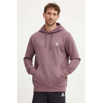 adidas Originals hanorac de bumbac barbati, culoarea violet, cu glugă, neted, IX7673