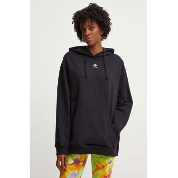 adidas Originals hanorac de bumbac femei, culoarea negru, cu glugă, neted, IY9615