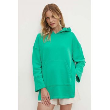 Answear Lab bluza femei, culoarea verde, cu glugă, neted