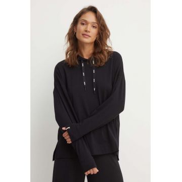 BOSS bluza femei, culoarea negru, cu glugă, neted, 50520139