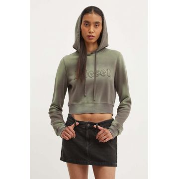 Diesel hanorac de bumbac F-SLIMMY-HOOD-P1 femei, culoarea verde, cu glugă, modelator, A14184.0IPAP