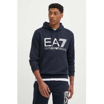 EA7 Emporio Armani hanorac de bumbac barbati, culoarea albastru marin, cu glugă, cu imprimeu, PJSHZ.6DPM16