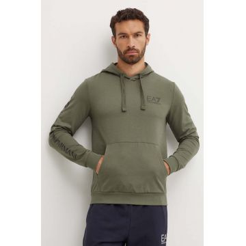 EA7 Emporio Armani hanorac de bumbac barbati, culoarea verde, cu glugă, cu imprimeu, PJ05Z.8NPM18