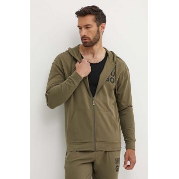 HUGO bluza barbati, culoarea verde, cu glugă, cu imprimeu, 50520457