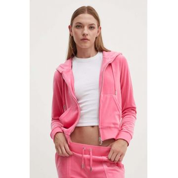 Juicy Couture bluză din velur culoarea roz, cu glugă, neted, JCAP176