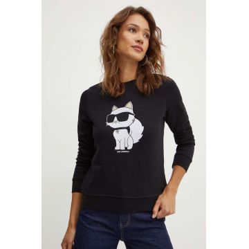 Karl Lagerfeld bluza femei, culoarea negru, cu imprimeu